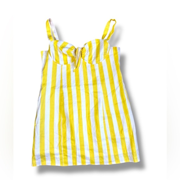Revolve Lovers + Friends Adele Mini Dress Lemon Stripe Sweetheart Sz XL yellow - Picture 3 of 11